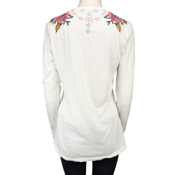 JOHNNY WAS White Embroided Colorful Red Blue Pink Floral Patterns T-shirt Top S - Picture 3 of 5